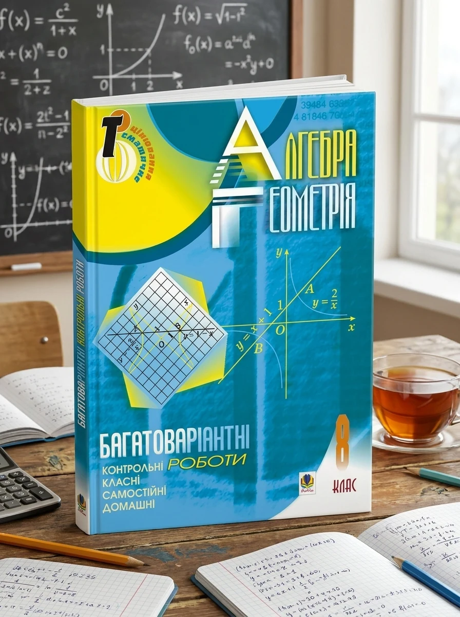 Алгебра. Геометрія. 8 клас. Багатоваріантні самостійні та класні і домашні контрольні роботи. Тематичне оцінювання — Сергій Цуренко, обкладинка