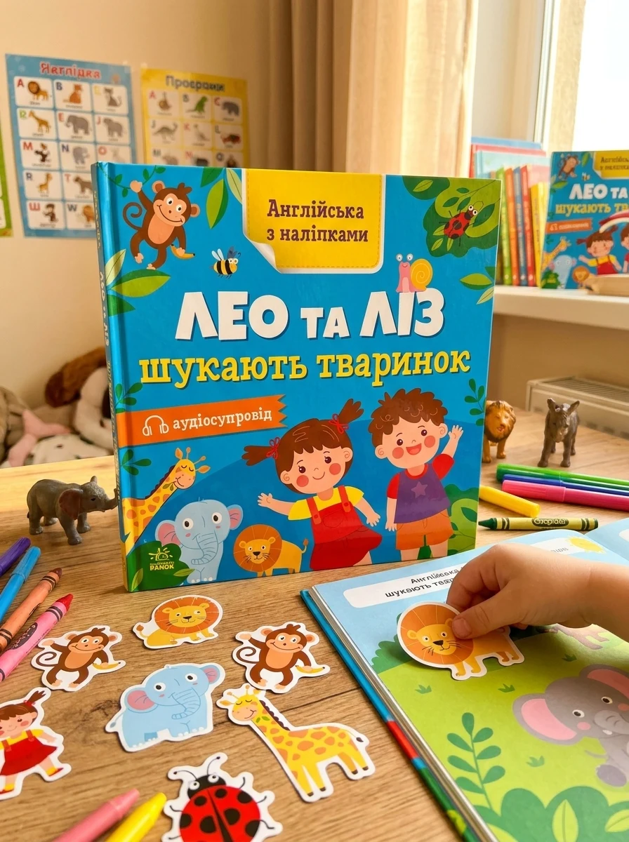 Англійська з наліпками. Лео та Ліз шукають тваринок — Вивчення мов