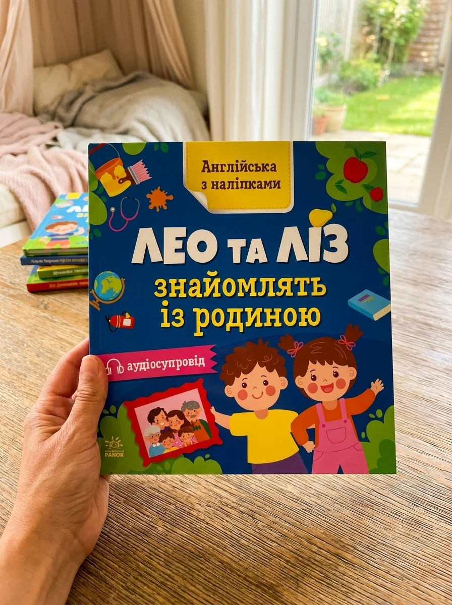 Англійська з наліпками. Лео та Ліз знайомлять із родиною — Розвивальні книги