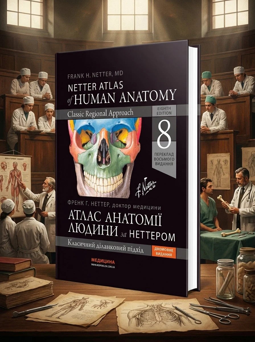 Атлас анатомії людини за Неттером: класичний ділянковий підхід: 8-е видання — Френк Неттер (дві мови), обкладинка