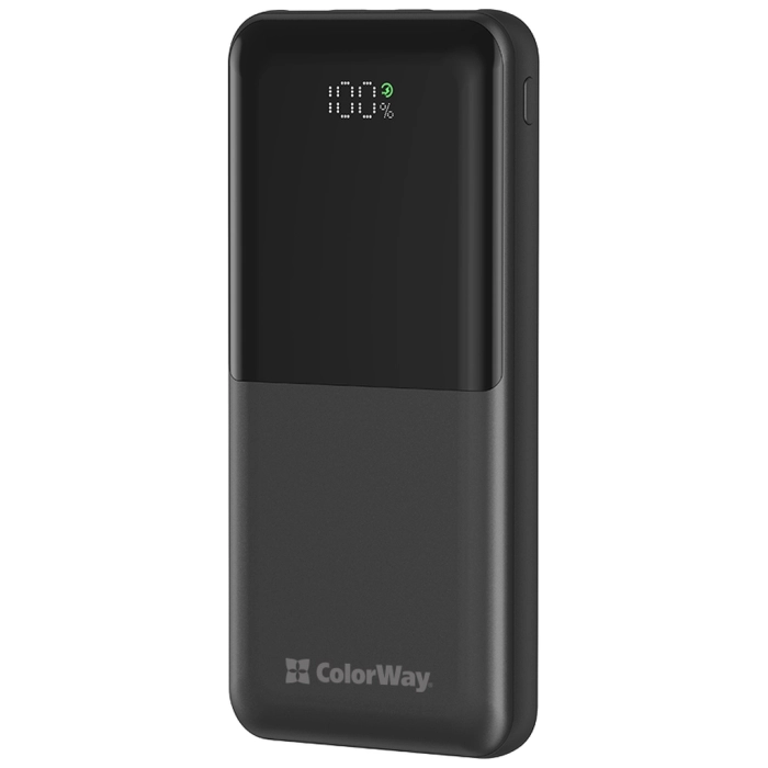 Батарея універсальна ColorWay 10 000 mAh PD/22.5W, QC/3.0, LCD, Black (CW-PB100LPB3BK-PDD)