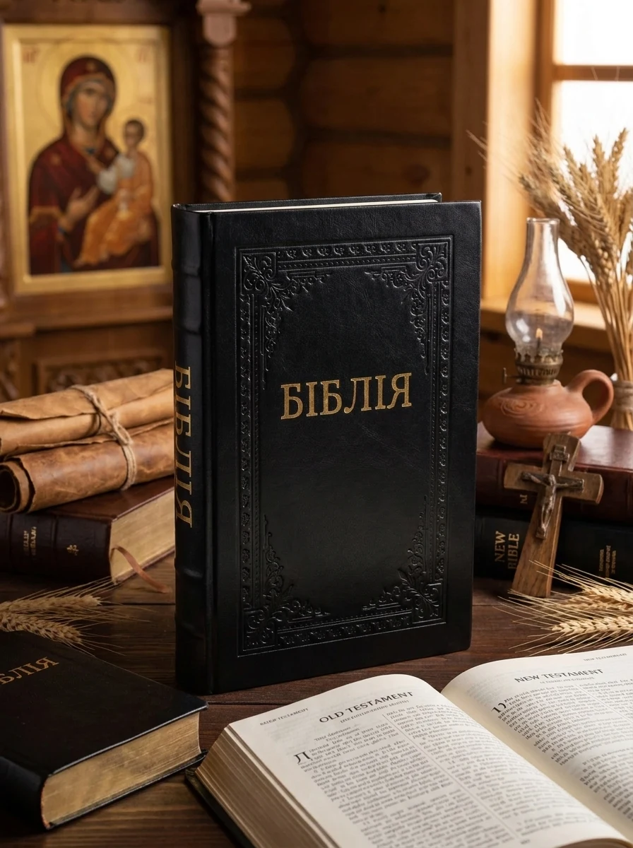Біблія 10744 переклад І. Огієнка чорна (Шкіра, ручна робота)