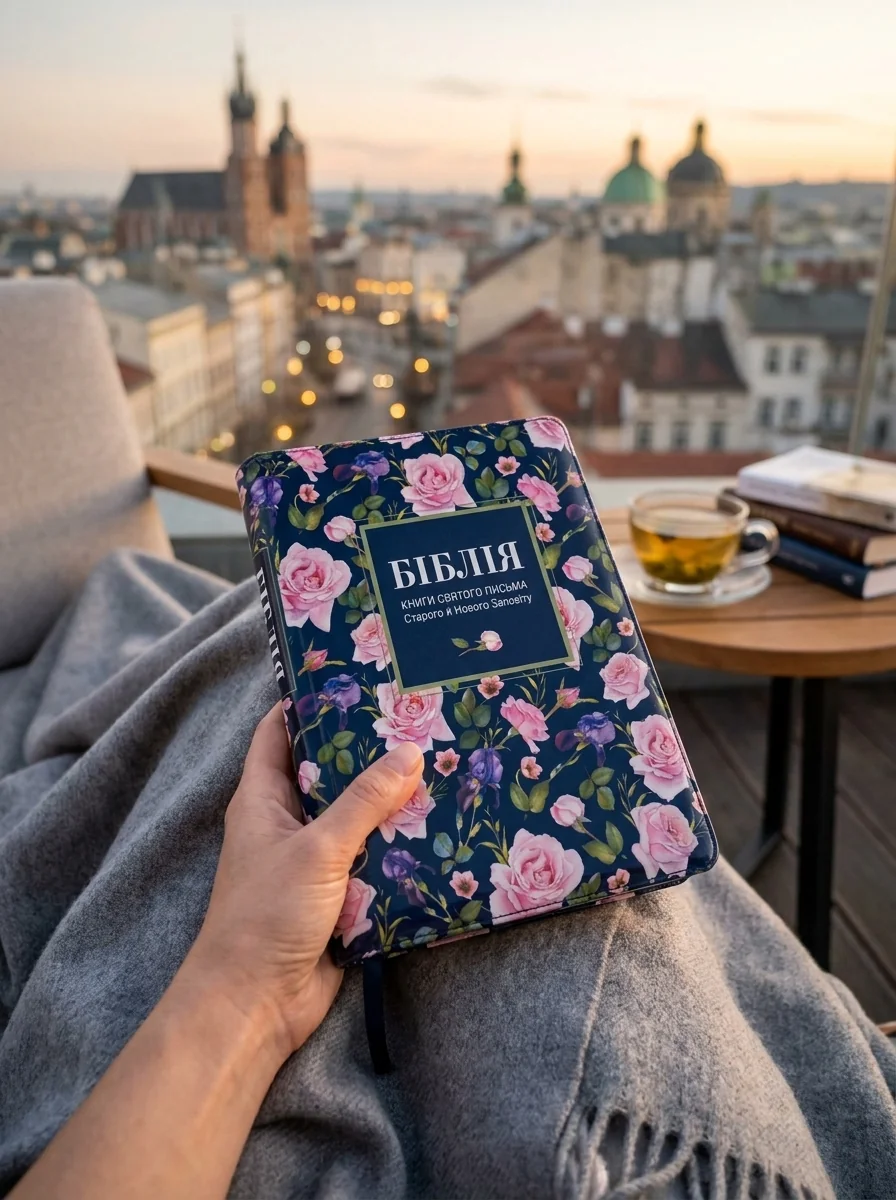 Біблія на блискавці, Синя з квітами (10557), обкладинка