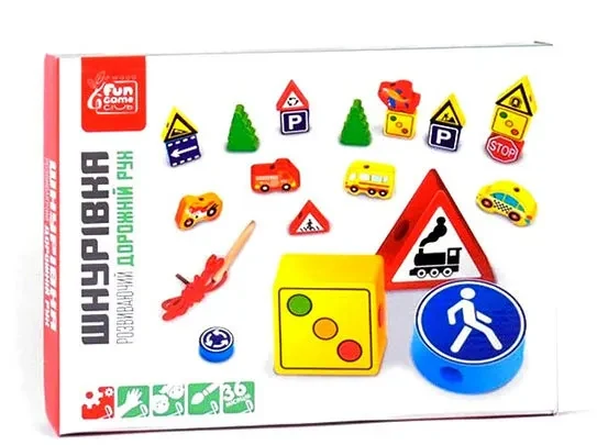 Дерев'яна шнурівка Транспорт 48649 Fun Game, 56 деталей, в коробці