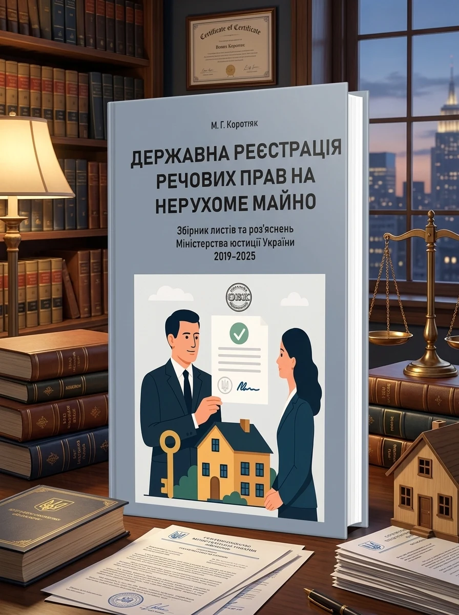Державна реєстрація речових прав на нерухоме майно. Збірник листів та роз'яснень Міністерства юстиції України 2019-2025 — Михайло Коротюк, обкладинка