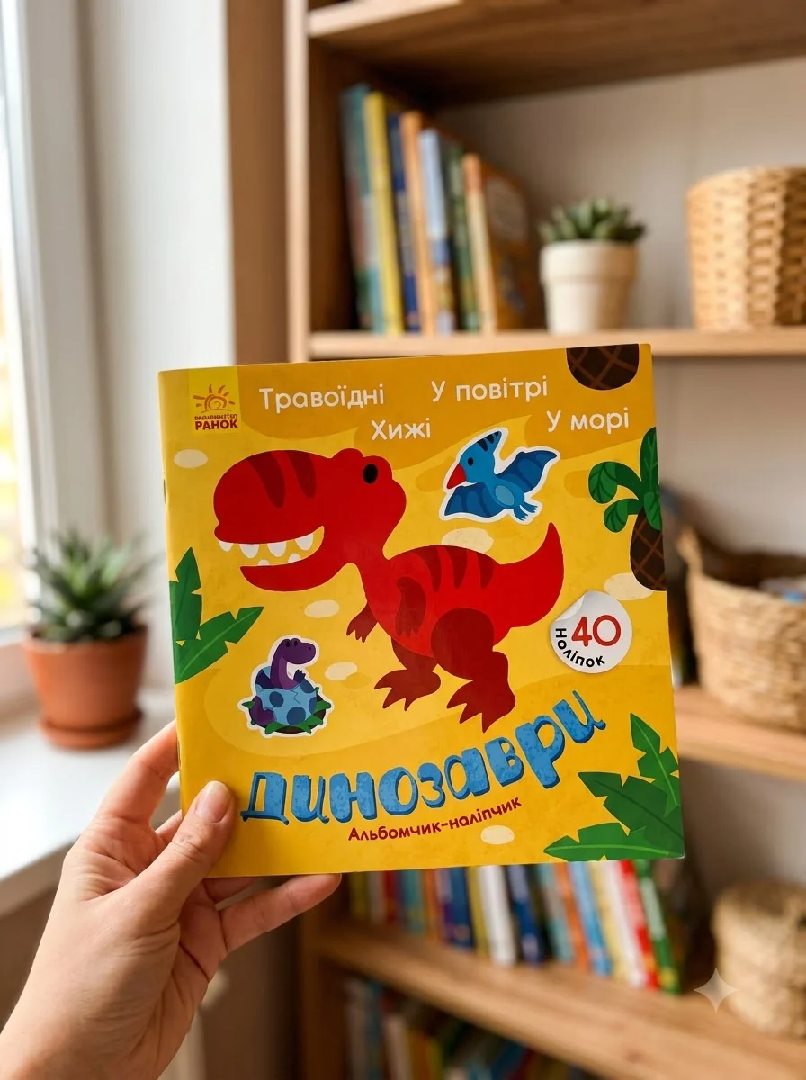 Динозаври. Травоїдні. Хижі. У повітрі. У морі. Альбомчик-наклейчик — Дитяча література