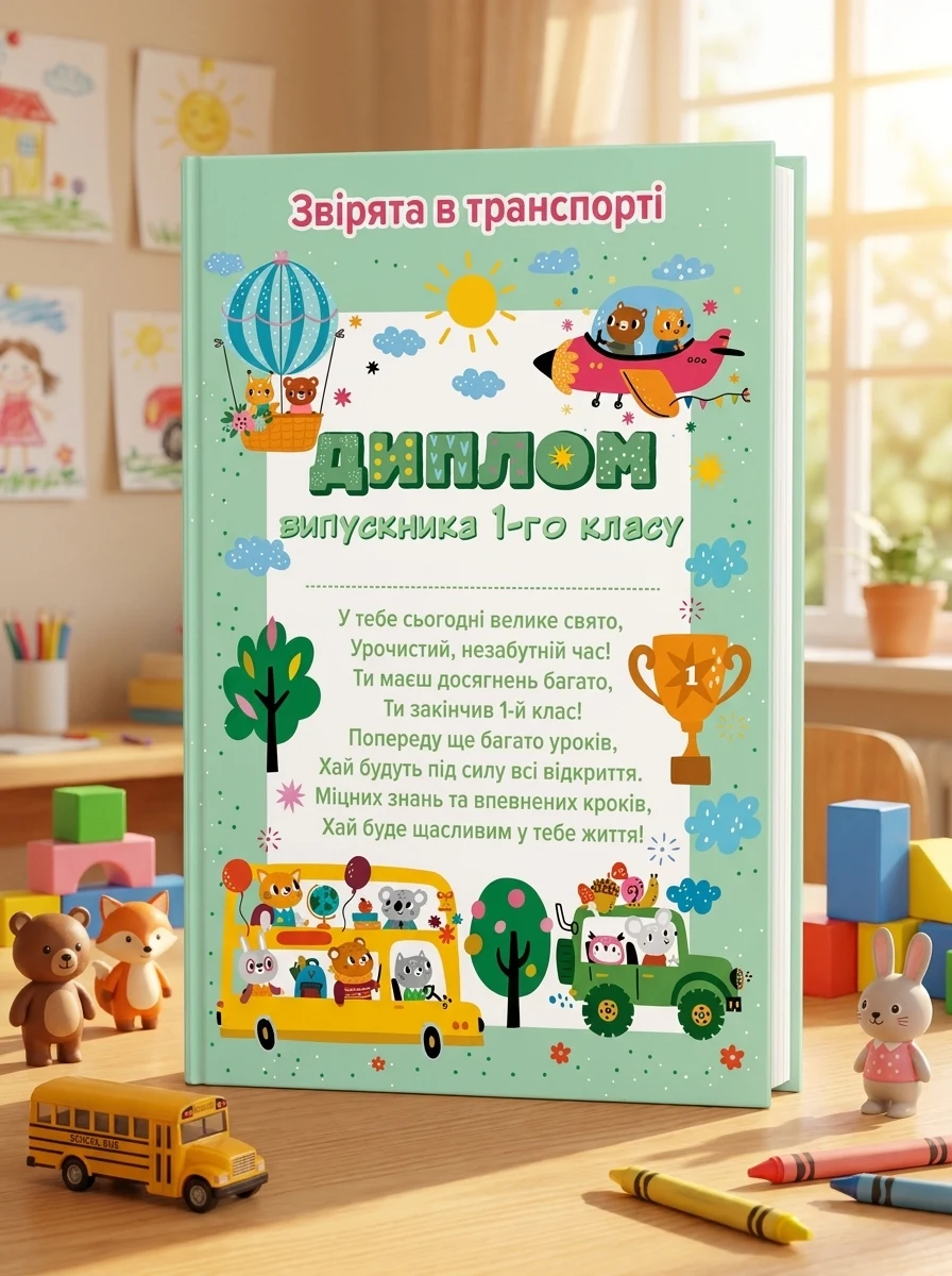 Диплом випускника 1 класу. Звірята в транспорті — Дитяча література