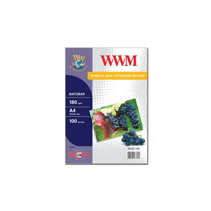 Фотопапір WWM матовий 180Г/м кв, A4, 100л (M180.100)