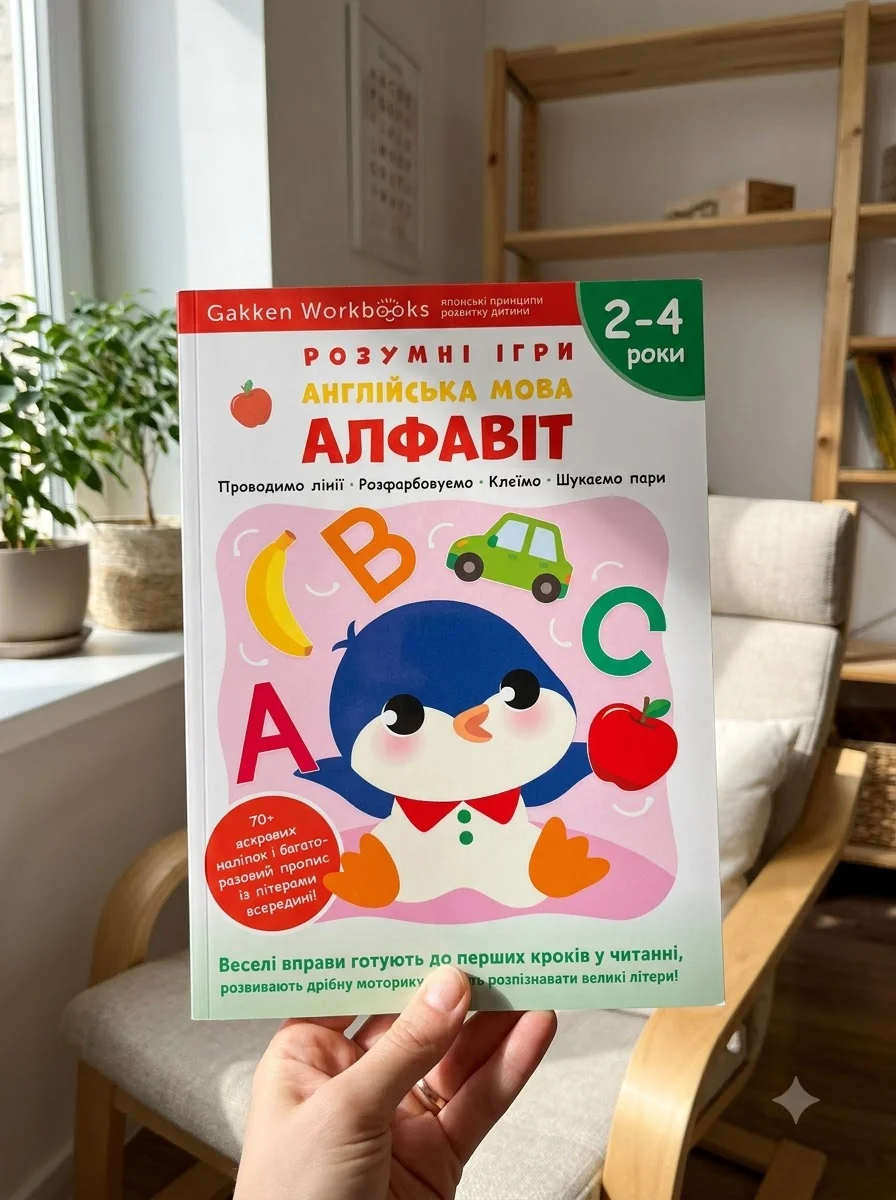 Gakken. Розумні ігри. Англійська мова. Алфавіт. 2–4 роки + наліпки і багаторазові сторінки для малюв — фото 2