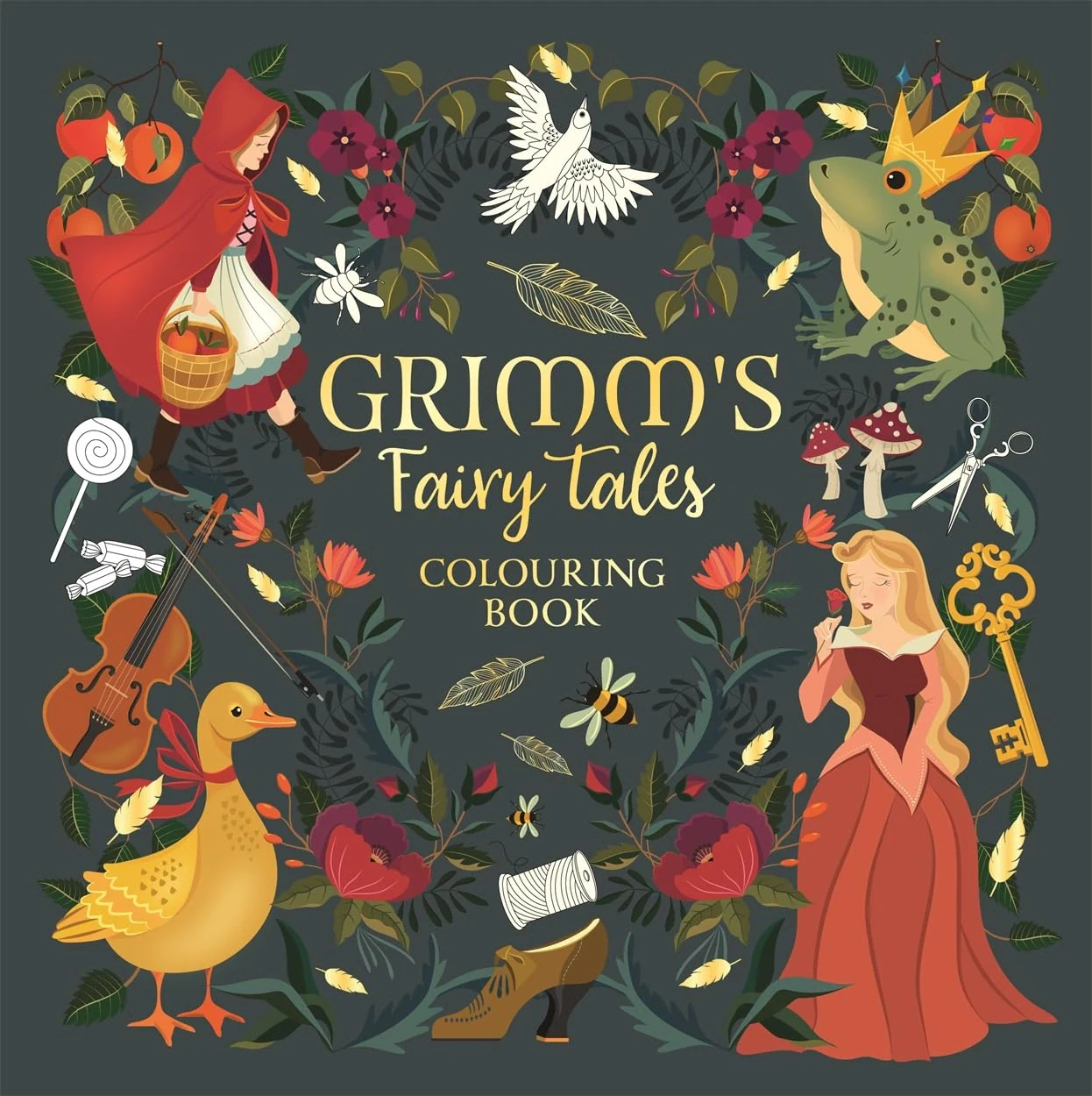 Grimm's Fairy Tales. A 2-in-1 story and colouring book for a cosy and creative adventure,