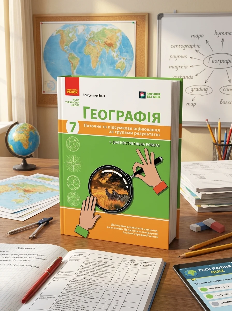 Географія. 7 клас. Поточне та підсумкове оцінювання за групами результатів + діагностувальна робота