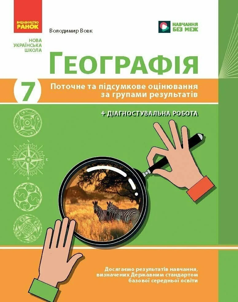 Географія. 7 клас. Поточне та підсумкове оцінювання за групами результатів + діагностувальна робота