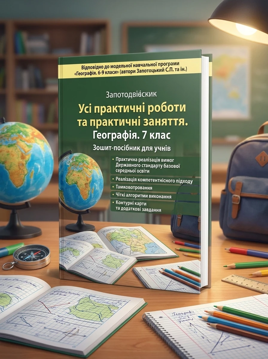 Географія. Материки та океани. 7 клас. Практикум (до модельної програми Запотоцького С. П. та ін.) — Микола Пугач, обкладинка