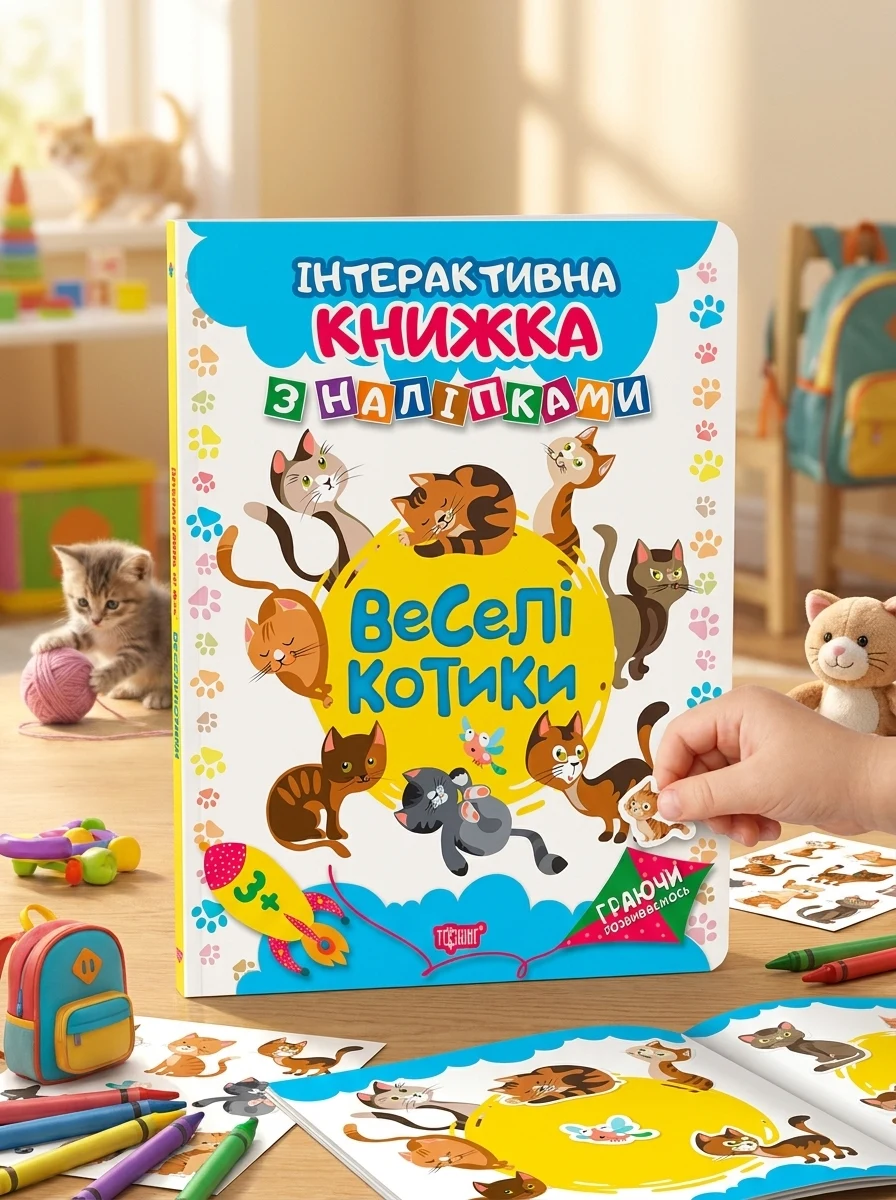 Граючи розвиваємось. Веселі котики. Інтерактивна книжка з наліпками — фото 2