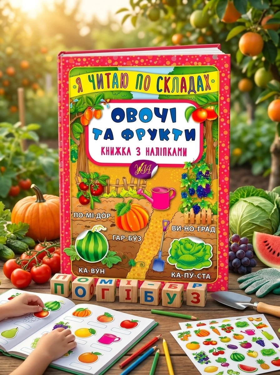 Я читаю по складах. Овочі та фрукти. Книжка з наліпками — Марина Мосіяш, обкладинка