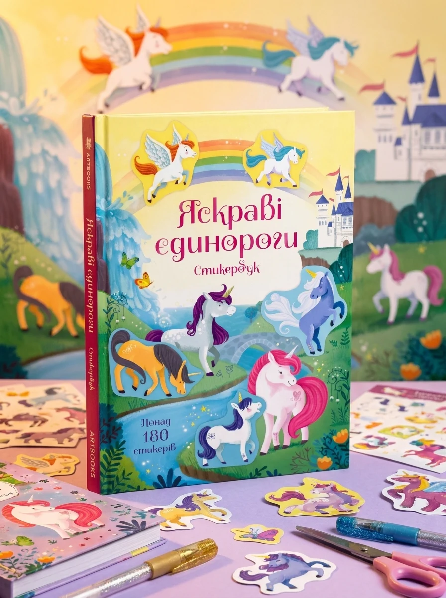 Яскраві єдинороги. Стікербук — Дитяча література