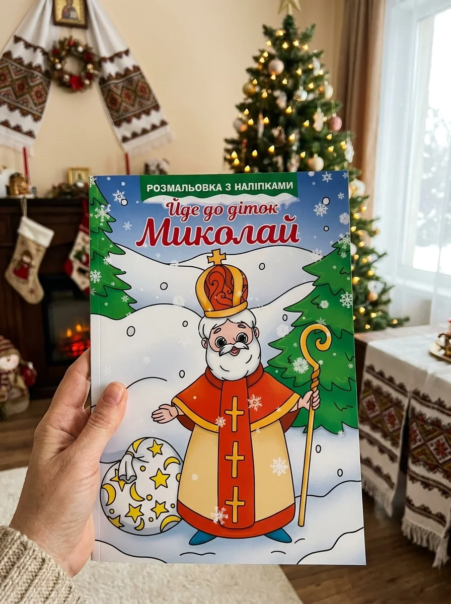 Йде до діток Миколай. Розмальовка — Книги з наліпками