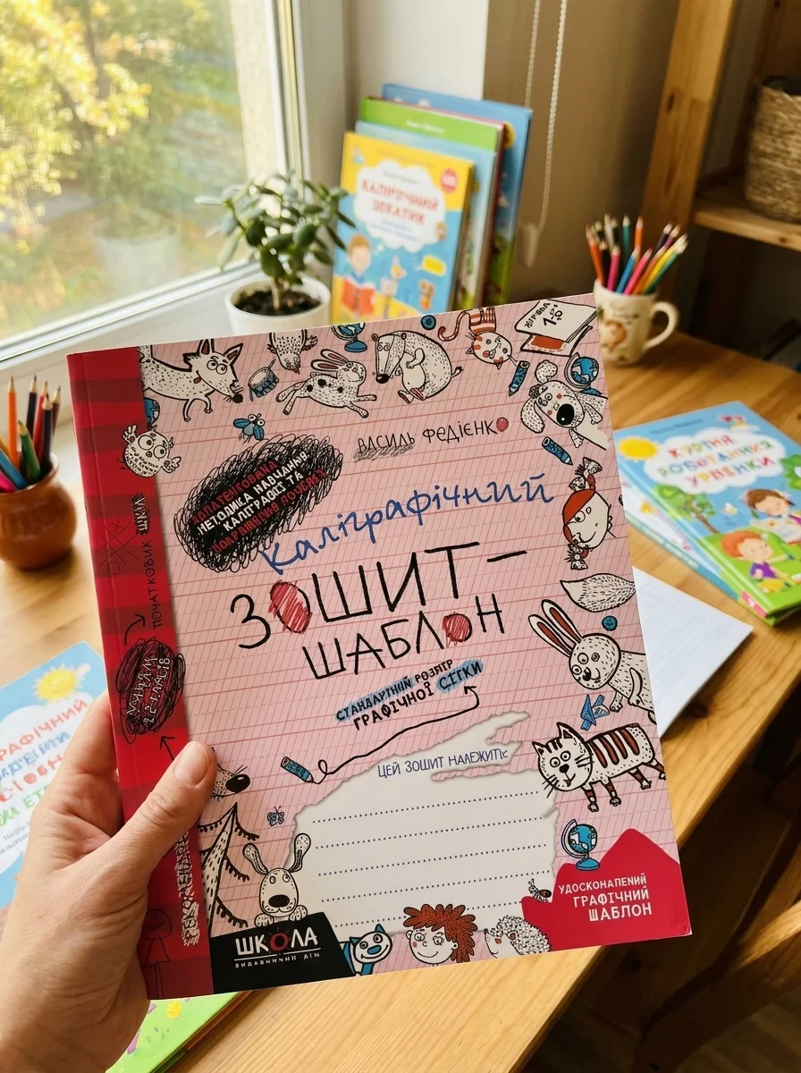 Каліграфічний зошит-шаблон. Стандартний розмір графічної сітки, бордовий — фото 2