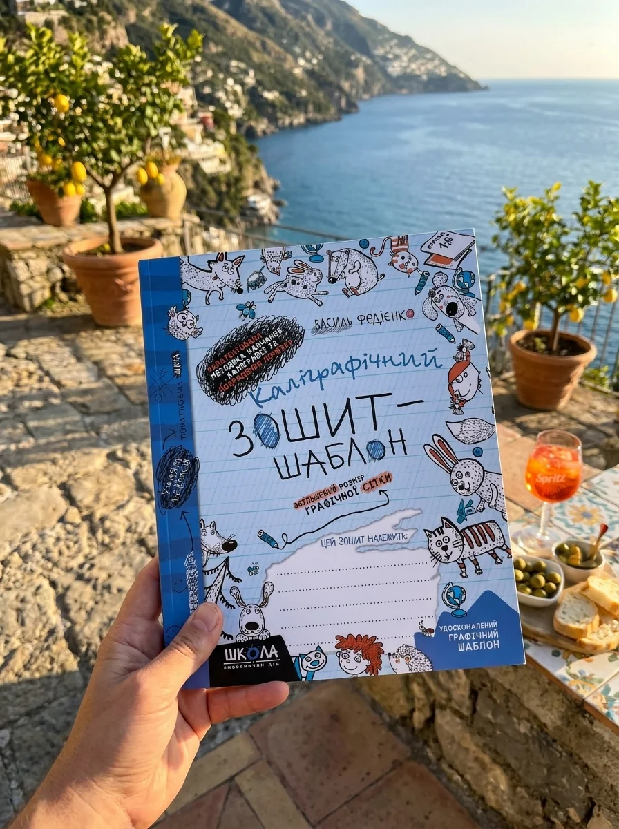 Каліграфічний зошит-шаблон. Збільшений розмір графічної сітки, синій — Книги для школи