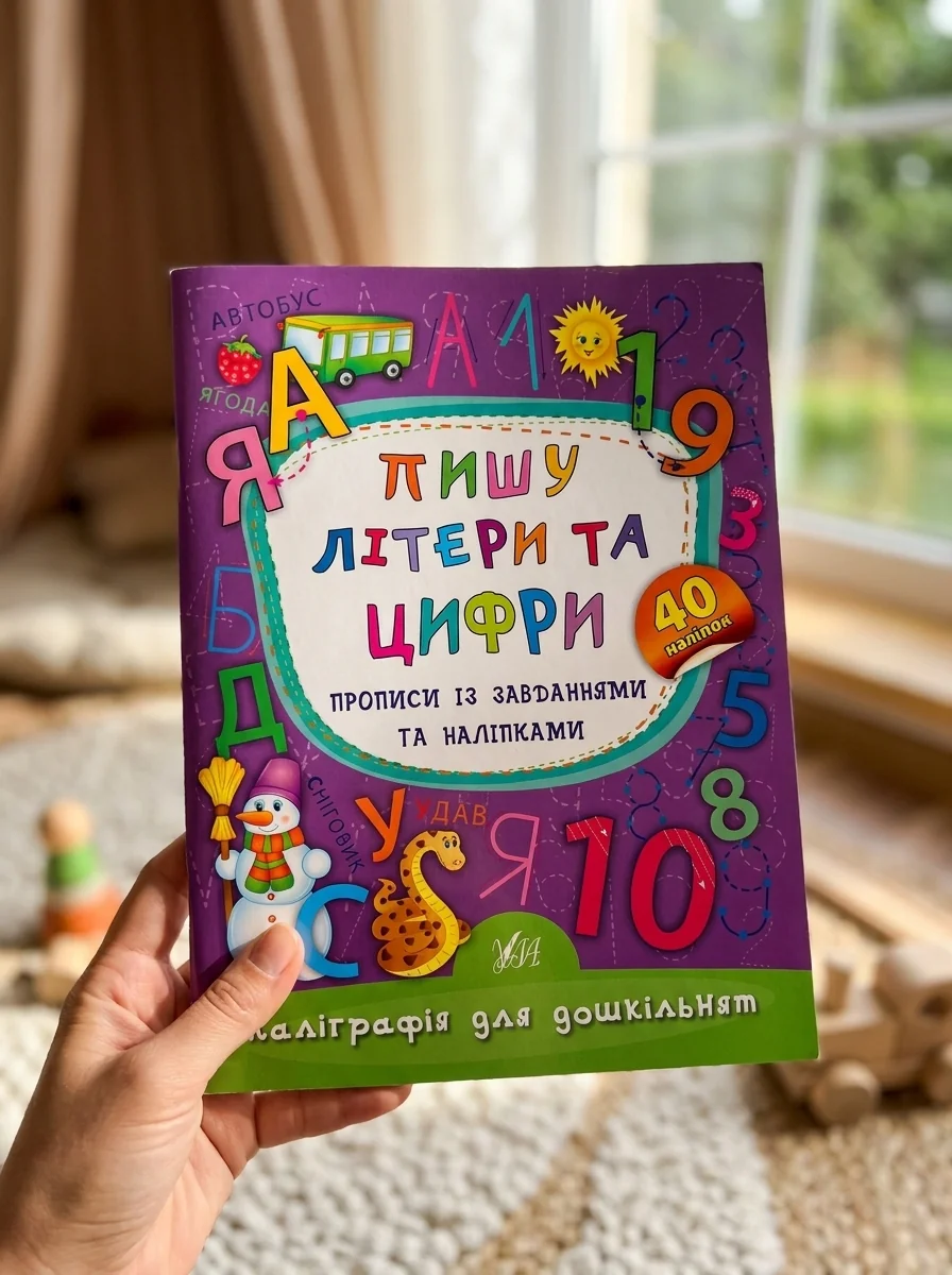 Каліграфія для дошкільнят. Пишу літери та цифри. Прописи із завданнями та наліпками — фото 2