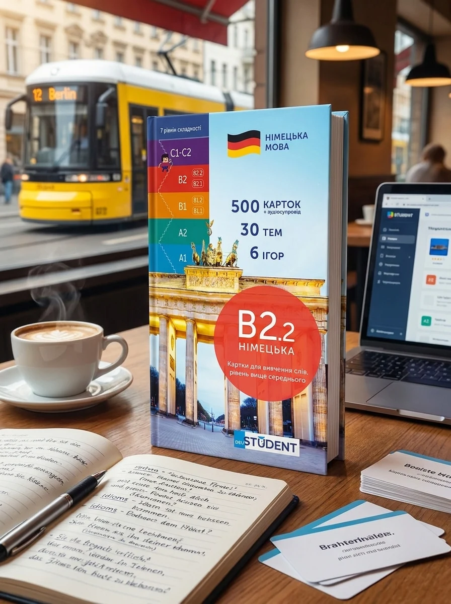 Картки для вивчення німецької мови.Німецька В2.2 (500) вище середнього — Вивчення мов