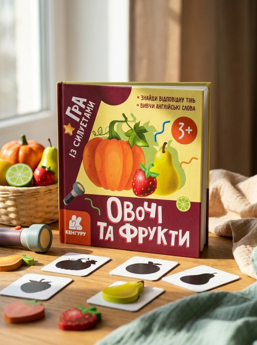 КЕНГУРУ Гра із силуетами. Овочі та фрукти — Дитяча література