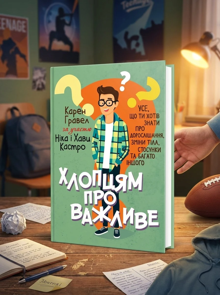 Хлопцям про важливе. Усе, що ти хотів знати про дорослішання, зміни тіла, стосунки та багато іншого — Карен Гравел за участю Ніка і Хави Кастро, обкладинка