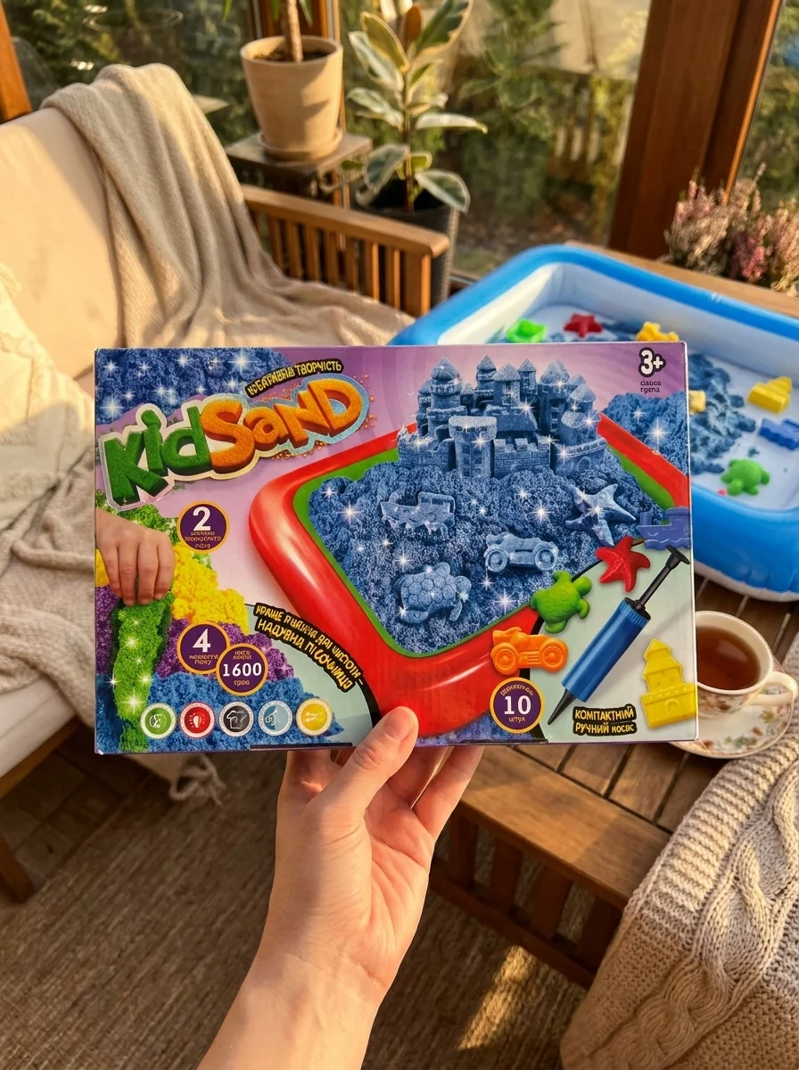 Кінетичний пісок KidSand Danko Toys 1600г з пісочницею (KS-02-01U), обкладинка