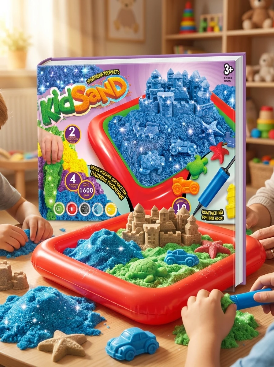 Кінетичний пісок KidSand Danko Toys 1600г з пісочницею (KS-02-01U), фото 2
