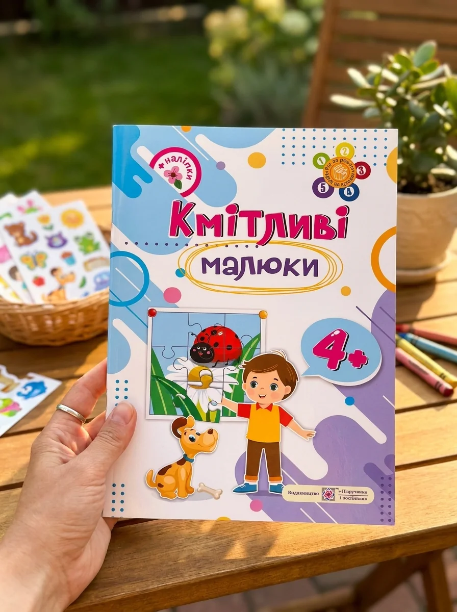 Кмітливі малюки. 4+ років. Зошит + наліпки — фото 2
