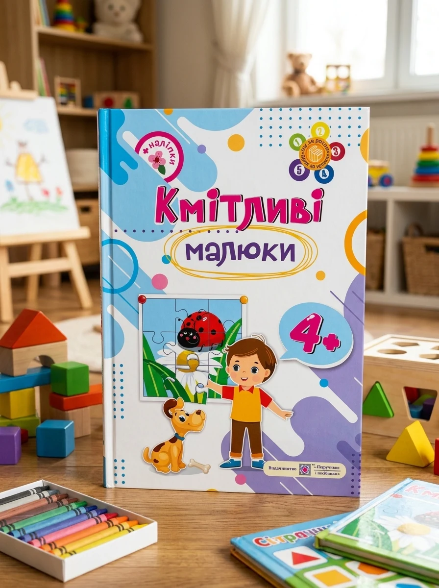 Кмітливі малюки. 4+ років. Зошит + наліпки