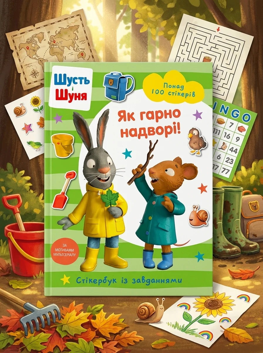 Шусть і шуня як гарно надворі! Стікербук із завданнями 100 стікерів — Художня література