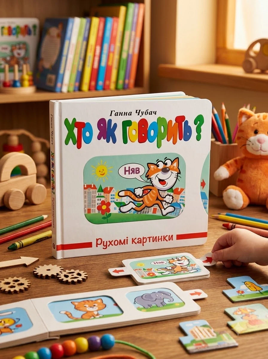 Книга Рухомі картинки. Хто як говорить? - Ганна Чубач, обкладинка