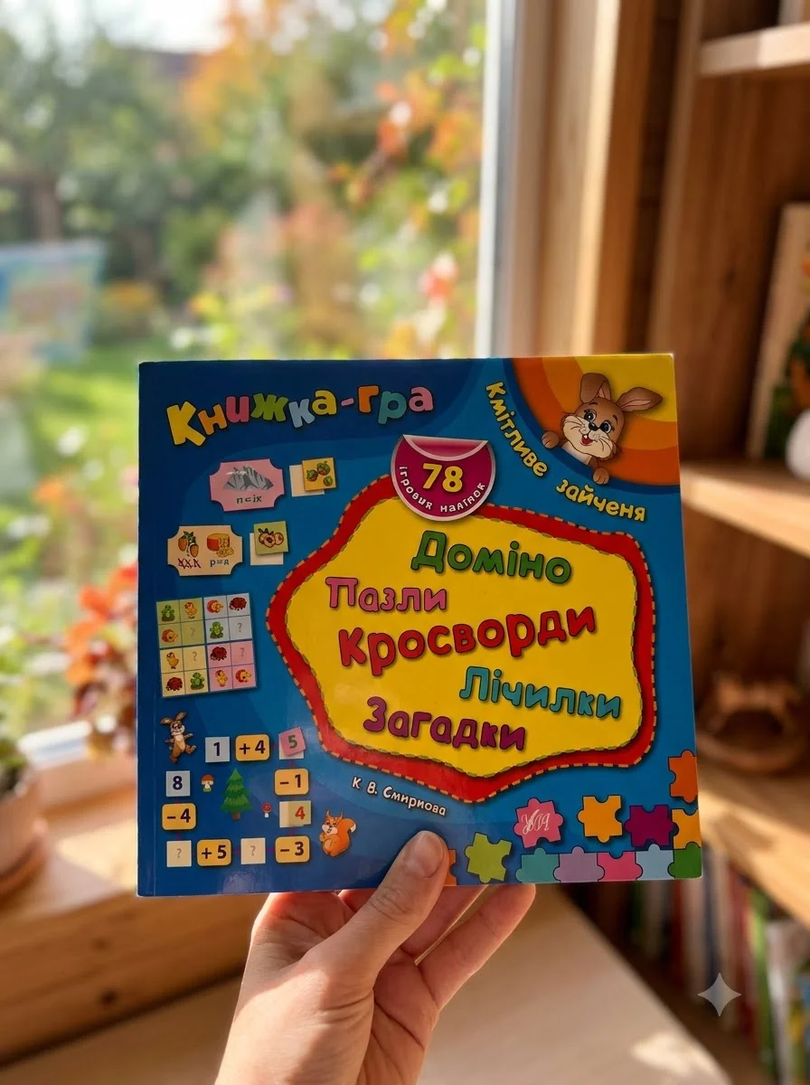 Книжка-гра. Кмітливе зайченя. Доміно, пазли, лічилки, кросворди, загадки — Книги-іграшки