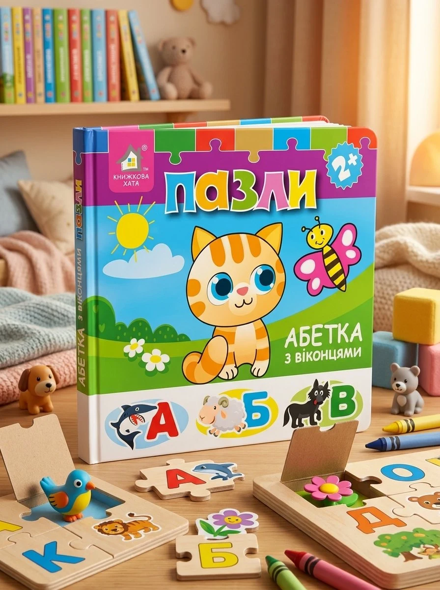 Книжка-пазли з віконцями: Абетка 2+, обкладинка
