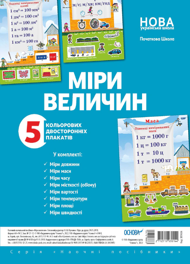 Комплект двосторонніх плакатів Міри величин. Наочність