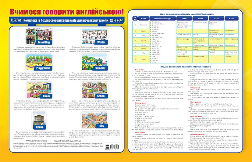 Комплект двосторонніх плакатів. Вчимося говорити англійською! Learn to speak English! 1-4 клас