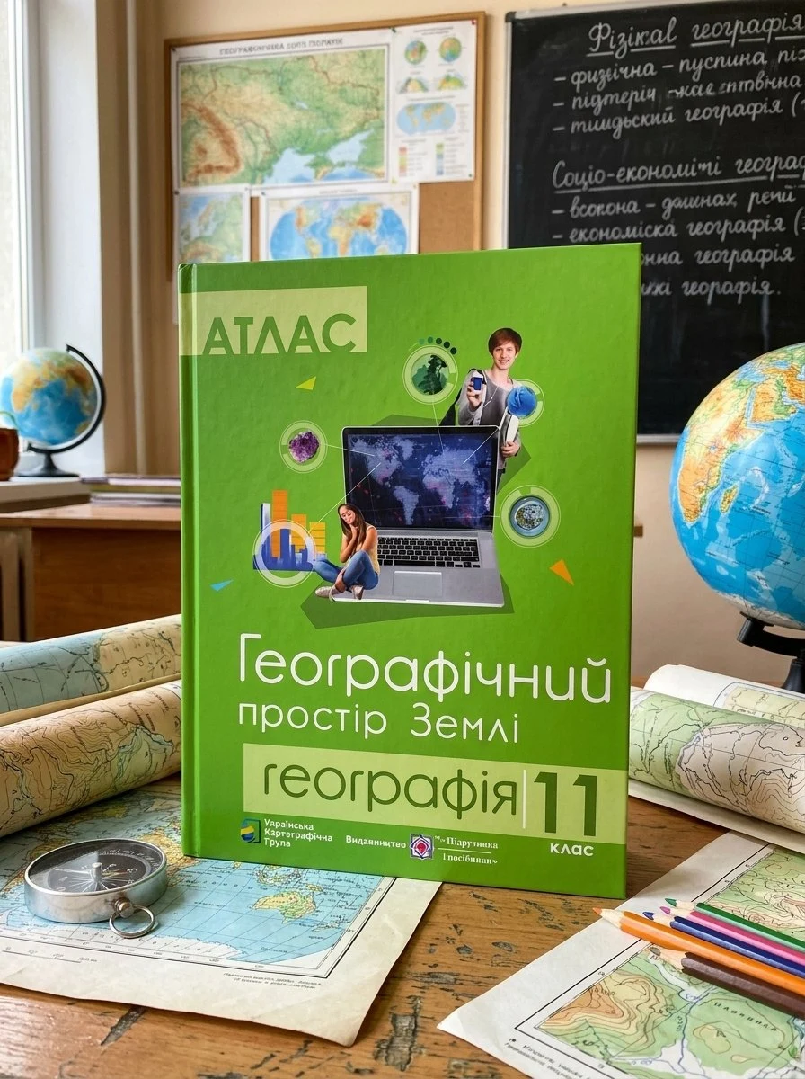 Комплект навчальних посібників з географії: атлас і контурні карти "Географічний простір Землі" 11 клас — Без автора, обкладинка