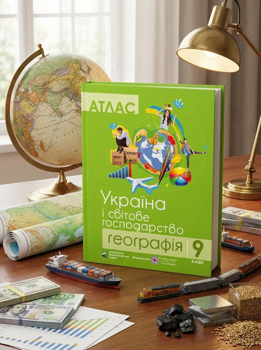 Комплект навчальних посібників з географії: атлас і контурні карти "Україна і світове господарство" географія 9 клас