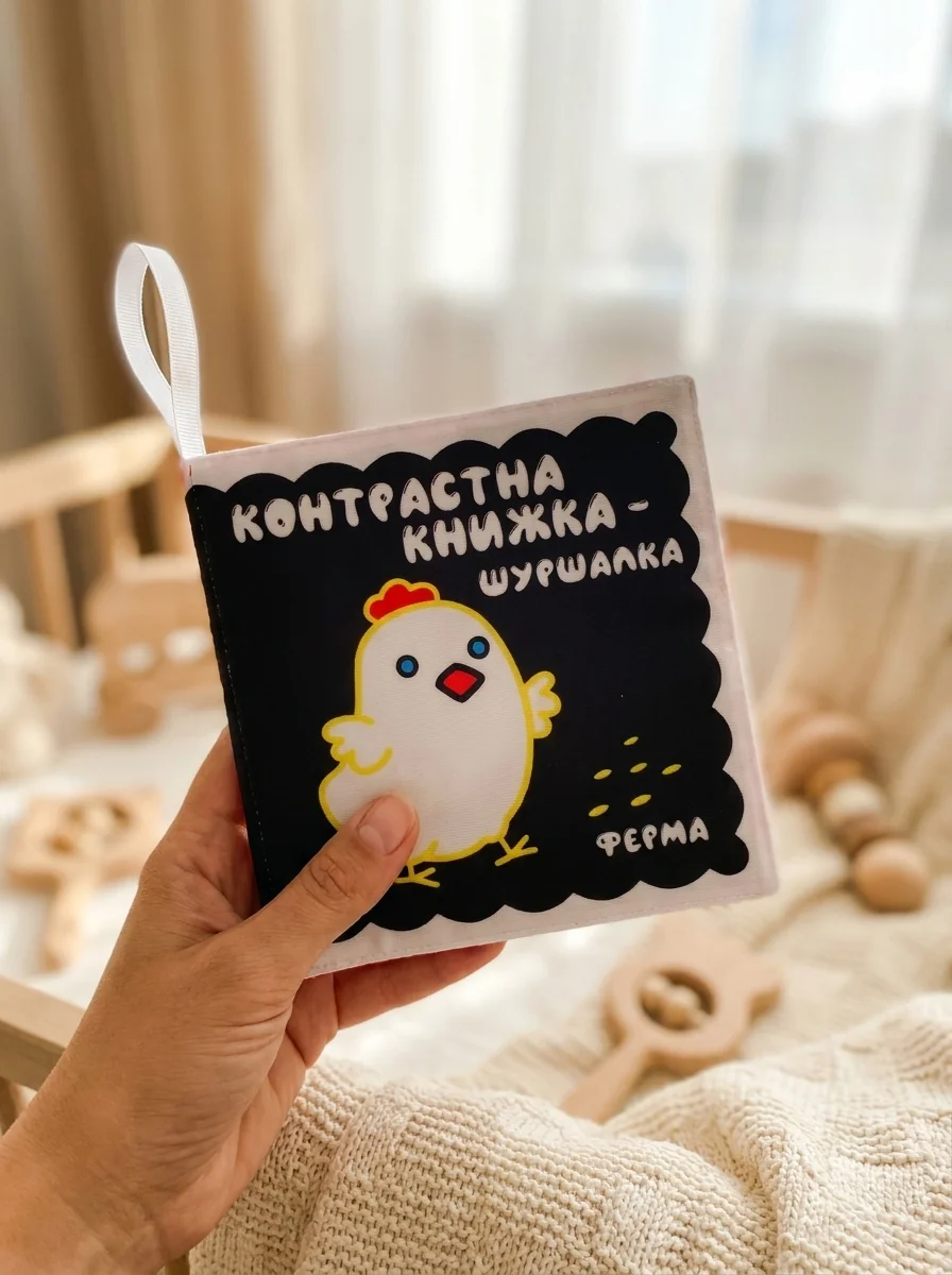 Контрастна м'яка книжка-шуршалка «Весела ферма» — Книги-іграшки