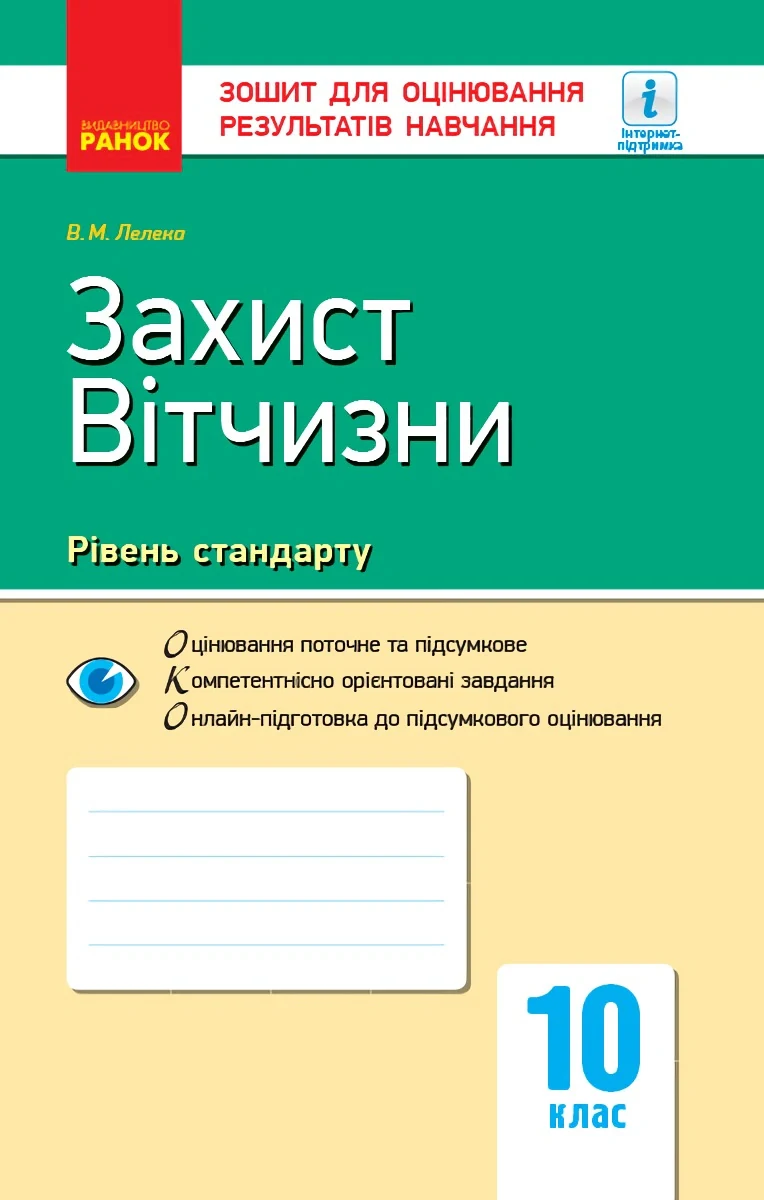 Контроль навчальних досягнень. Захист Вітчизни 10 клас. Рівень стандарту