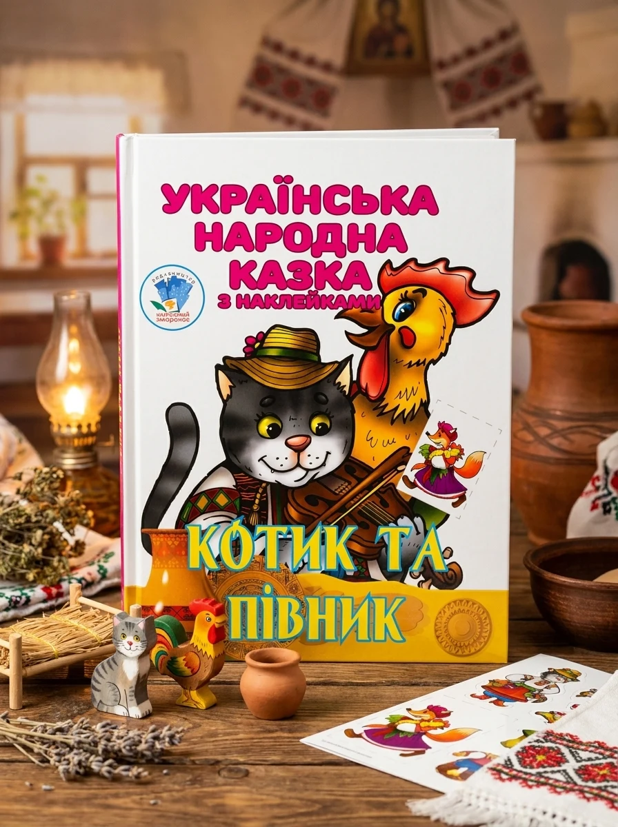 Котик та Півник. Українська народна казка з наклейками, — Дитяча література