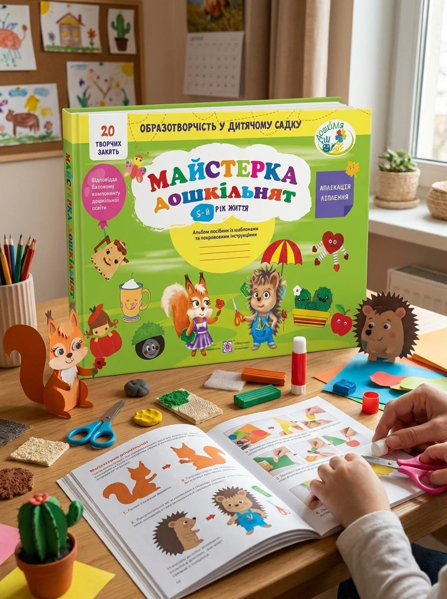 Майстерка дошкільнят. Альбом-посібник із шаблонами та покроковими інструкціями для дітей 5-го року життя — Дім, сім'я, релігія