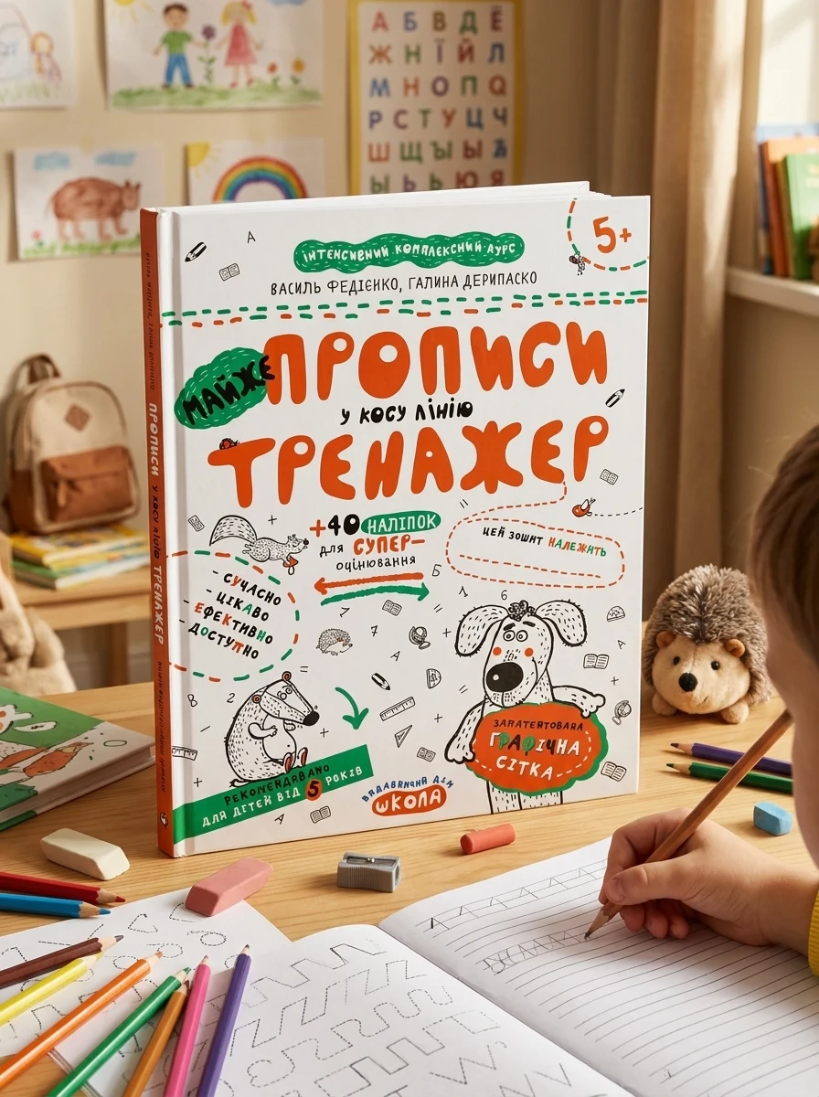 Майже прописи у косу лінію. Тренажер 5+