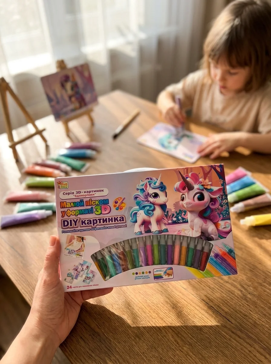 Малюй піском FunGame 44323 24 картки, 16 кольорів піску, 6 мольбертів — Розвиток і творчість