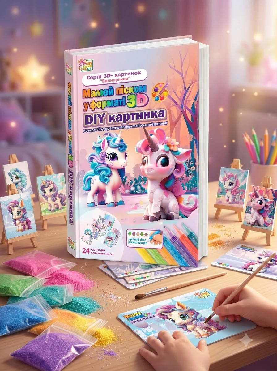 Малюй піском FunGame 44323 24 картки, 16 кольорів піску, 6 мольбертів — фото 2