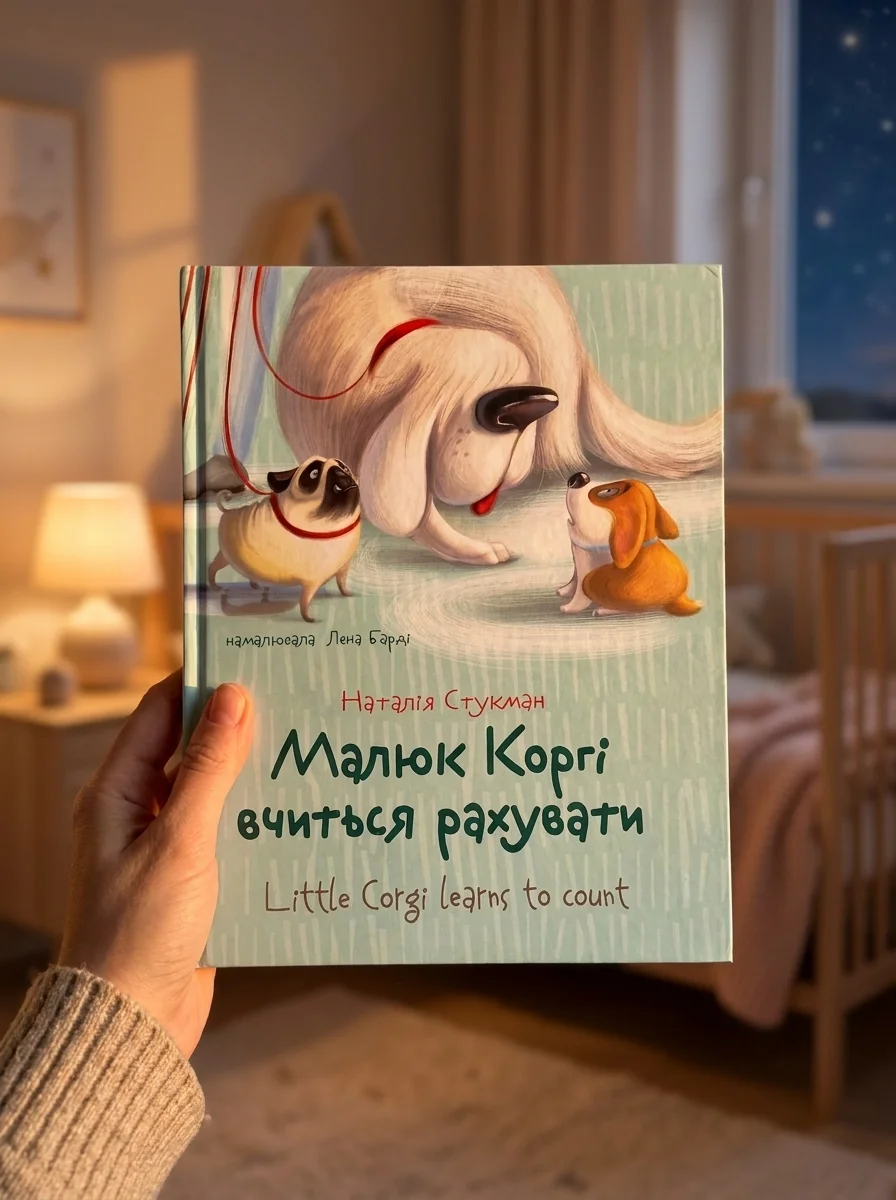 Малюк Коргі вчиться рахувати. Книжка-білінгва — Наталія Стукман, обкладинка