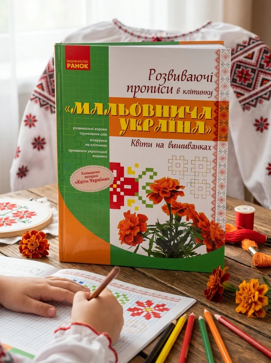 Мальовнича Україна. Квіти на вишиванках. Розвиваючі прописи в клітинку, — Дитяча література
