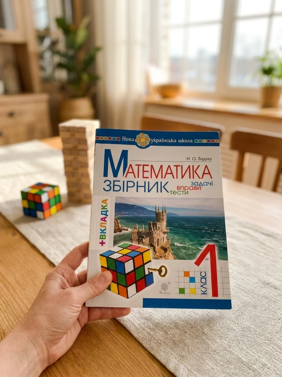 Математика. 1 клас. ЗБІРНИК. Задачі, вправи, тести (з кольоровою вкладкою, кубик Рубіка) — Наталя Будна, обкладинка