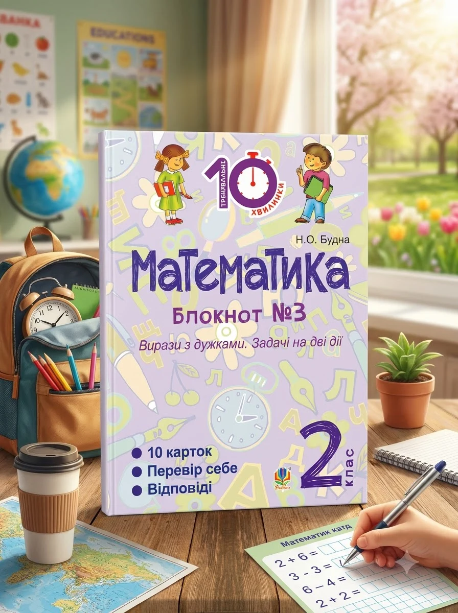 Математика. 2 клас. Зошит №3. Вирази з дужками. Задачі на дві дії — Наталя Будна, обкладинка